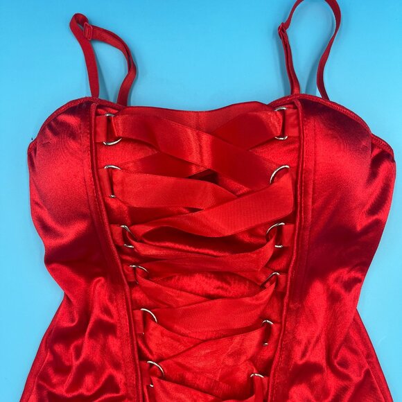 Gothic Bright Red Lace Up Adjustable Padded 3 Hook Corset Women's Size M - Picture 3 of 11